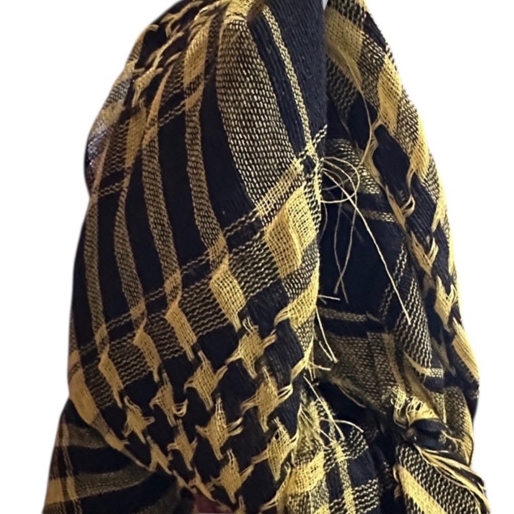 Yellow and Black Checkered Scarf  with Tassel Fringe